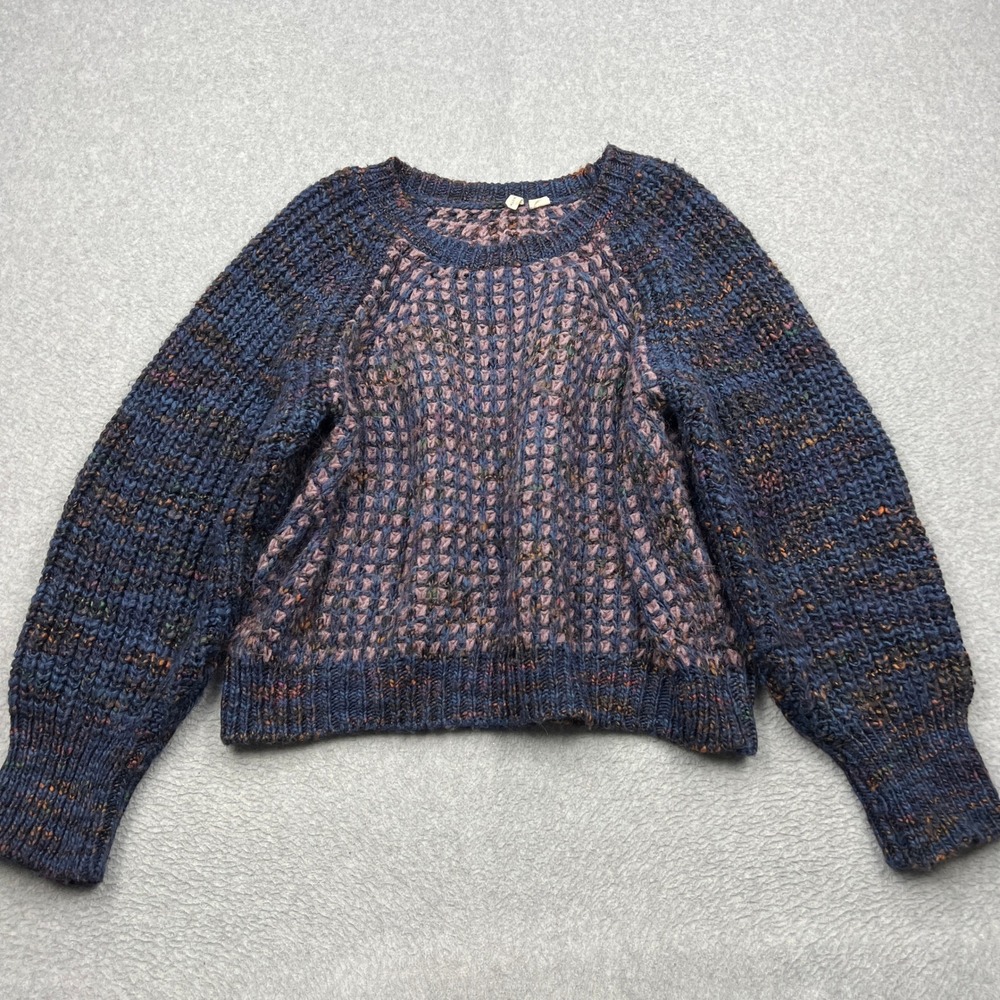 Moth Sweater Womens Large Blue Marled Boxy Chunky Knit Wool Mohair Crew Pullover